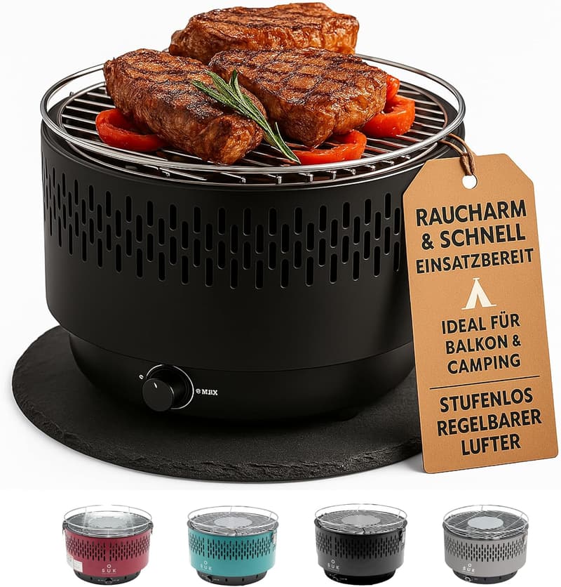 Aktiver Tischgrill mit Lüfter für Outdoor-Camping (Schwarz)
