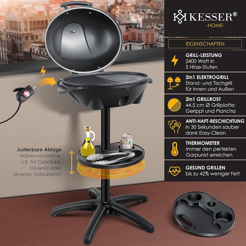 KESSER 2in1 Elektrogrill mit Deckel - XXL Tisch- und Standgrill
