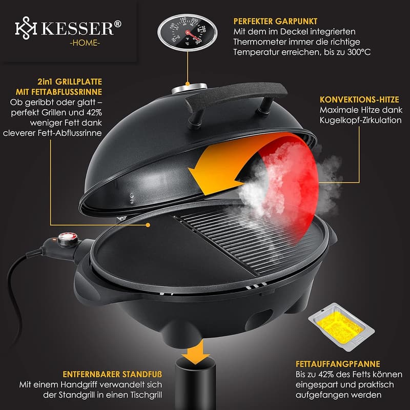KESSER 2in1 Elektrogrill mit Deckel - XXL Tisch- und Standgrill