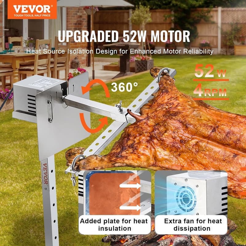 VEVOR 60 kg Lammgrill aus Edelstahl mit 52-W-Motor und Hitzeschild