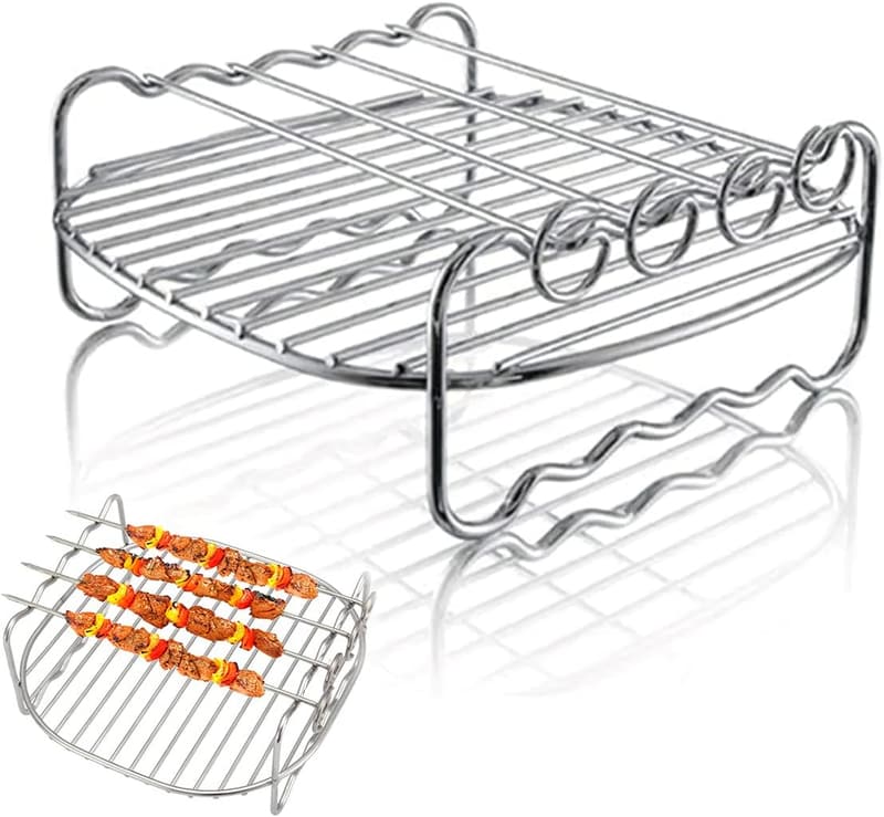 Darryy Airfryer Spießständer aus Edelstahl, 2-stufig, 17x17x7 cm