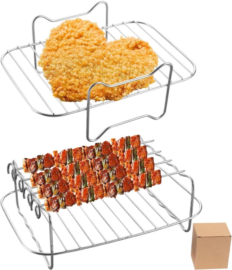 Edelstahl-Heißluftfrittiergrill-Rack mit 4 Spießen für Ninja AF500EU