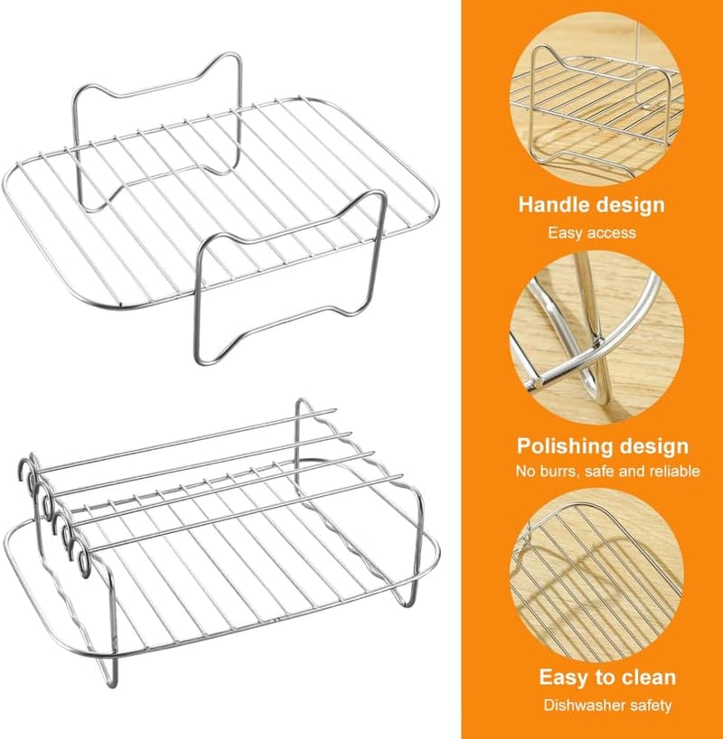 Edelstahl-Heißluftfrittiergrill-Rack mit 4 Spießen für Ninja AF500EU