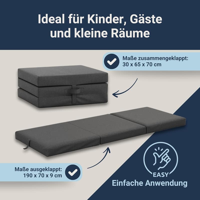 Faltmatratze für unterwegs, 3-teilig, mittelfest, anthrazit