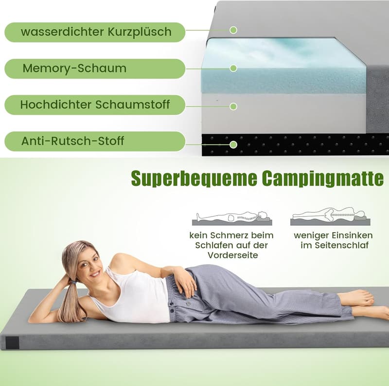 Rutschfeste Camping-Matratze mit Memory-Schaum und Tragetasche