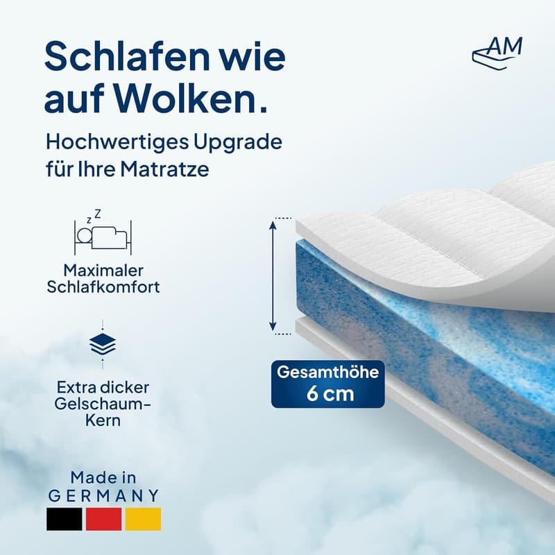 Gelschaum-Topper 180x200cm - Weiche Matratzenauflage Made in Germany