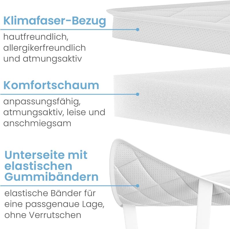 Komfortschaum Matratzen Topper 90x200cm, atmungsaktiv, 8cm hoch