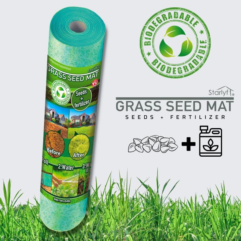 Biologisch abbaubare Grassamenmatte - 10m x 0,45m für Rasenpflege