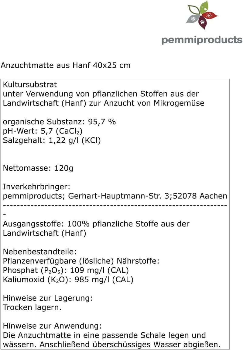 Biologisch abbaubare Anzuchtmatte aus 100% Hanf, 5er Pack, 40 x 25 cm