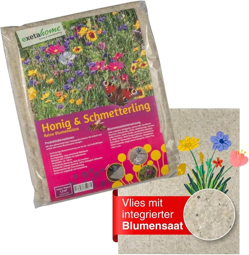 Bienenfreundliche Blumensamenmatte 1,2 m² aus biologisch abbaubarem Vlies