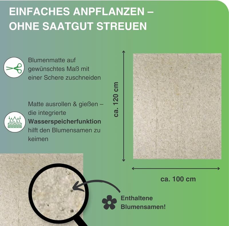 Bienenfreundliche Blumensamenmatte 1,2 m² aus biologisch abbaubarem Vlies