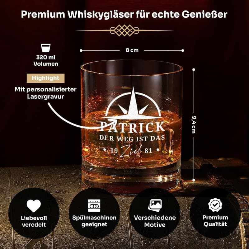 Personalisierte Whisky Geschenkbox mit Gläsern und Untersetzern