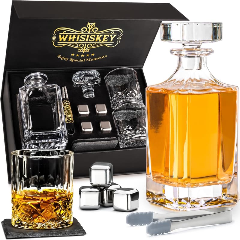 Whisky Geschenkset für Männer - 700ml Karaffe mit 2 Gläsern und 4 Steinen