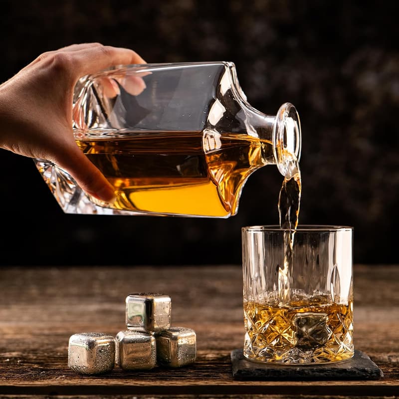 Whisky Geschenkset für Männer - 700ml Karaffe mit 2 Gläsern und 4 Steinen