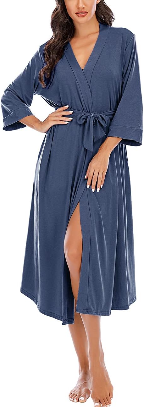 Leichter Damen Bademantel mit V-Ausschnitt und Taschen, S-XXL