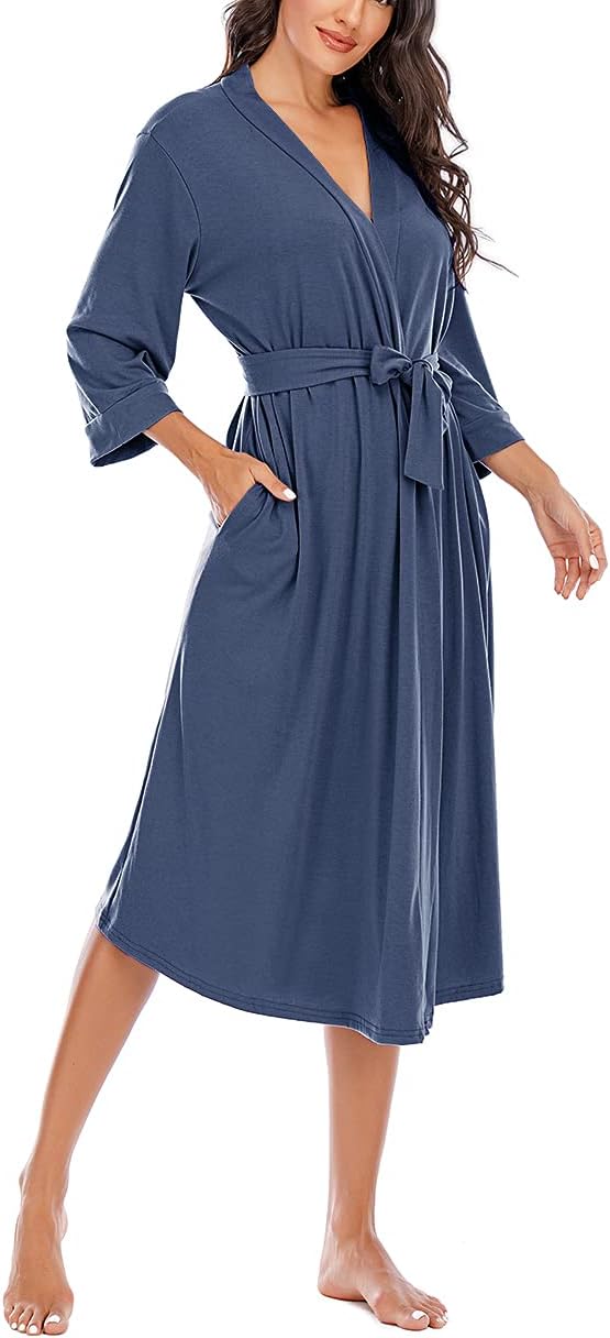 Leichter Damen Bademantel mit V-Ausschnitt und Taschen, S-XXL
