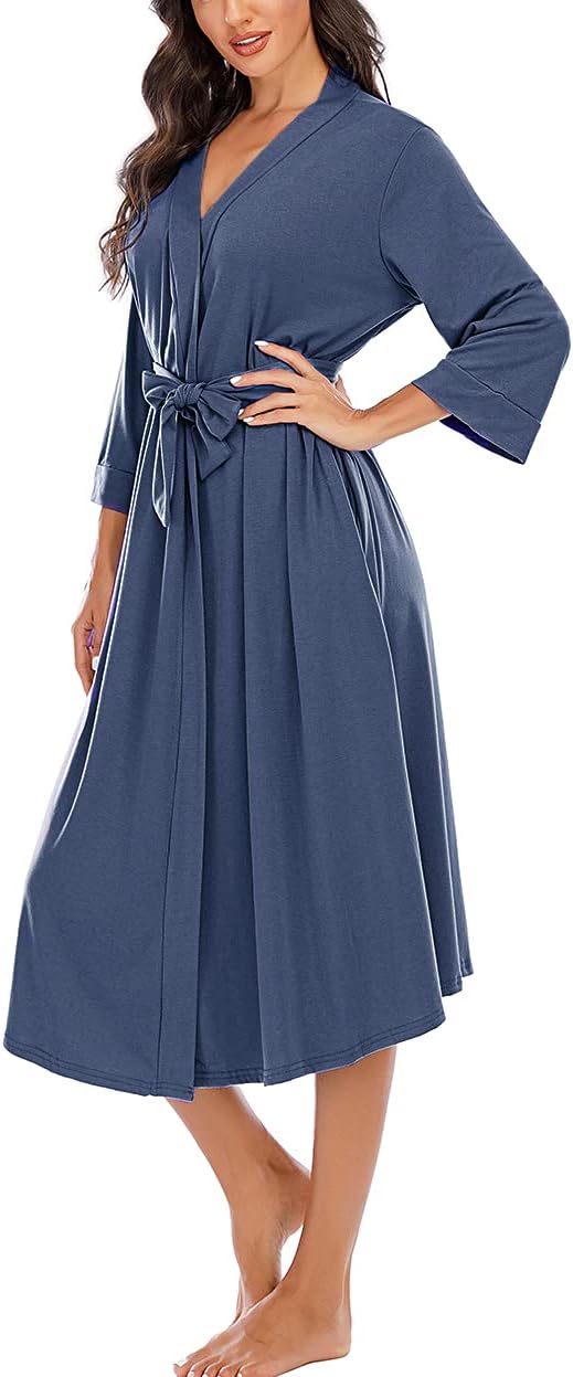 Leichter Damen Bademantel mit V-Ausschnitt und Taschen, S-XXL