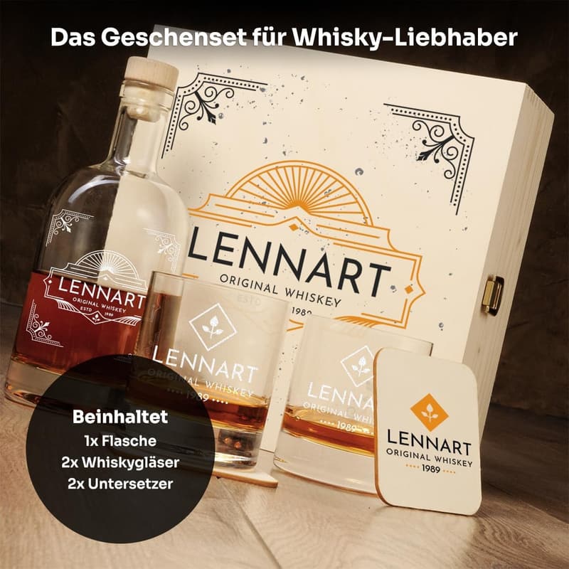 Individuelles Whisky Set mit Gravur - 6-tlg. Geschenk-Box zum Geburtstag