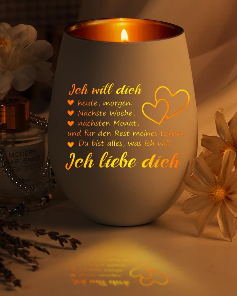 Personalisierter Teelichthalter mit Gravur für Valentinstag, Frauen