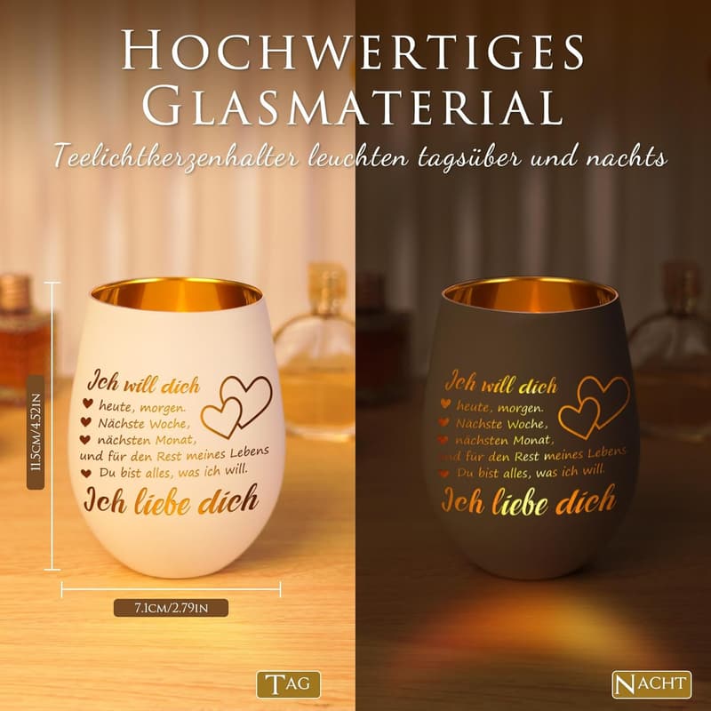Personalisierter Teelichthalter mit Gravur für Valentinstag, Frauen