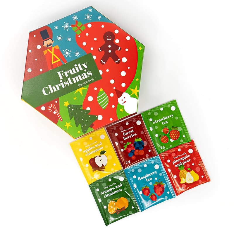 Weihnachts Tee Geschenkset mit 6 Sorten - Natürliche Teeblätter, 60 Beutel