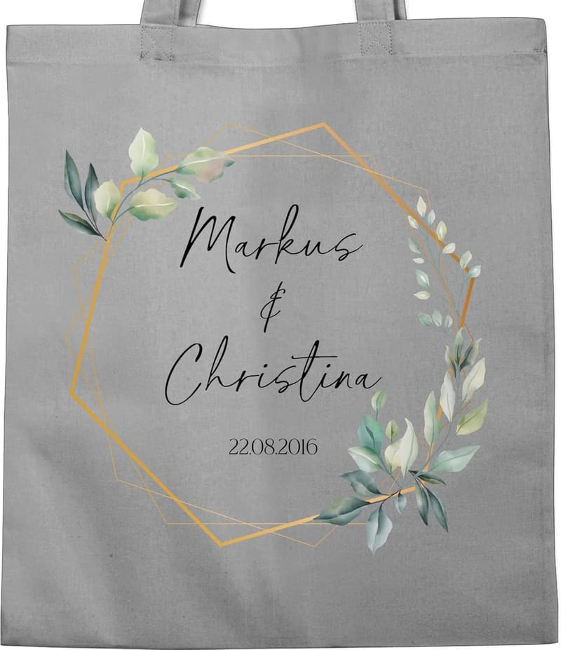 Personalisierte Baumwolltasche zur Hochzeit mit Namen und Datum