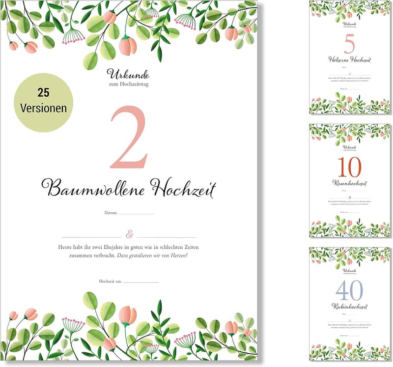 Geschenk zur Baumwollhochzeit: Floral im DIN-A4-Format