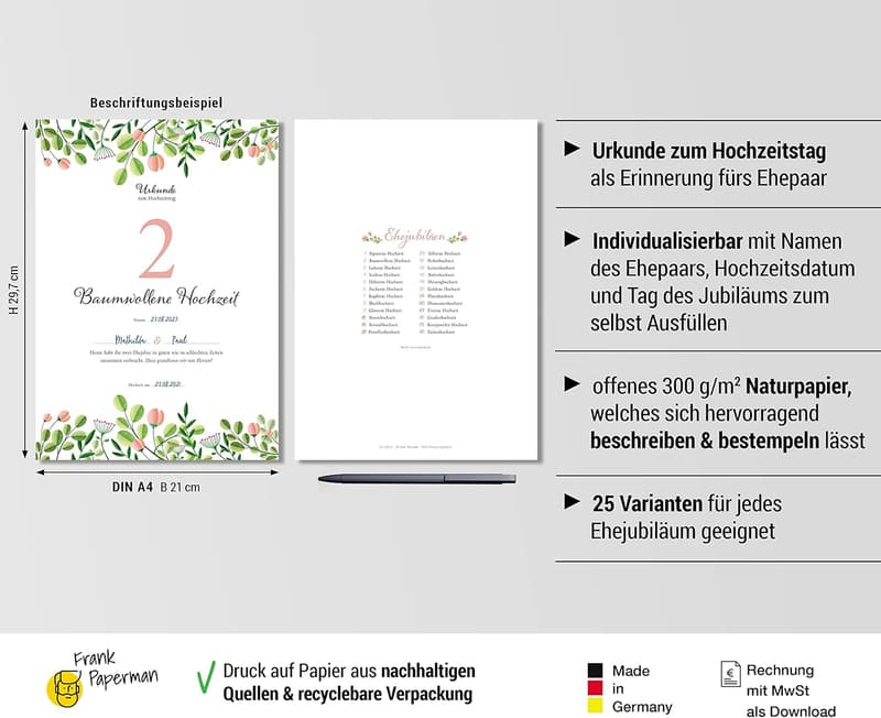 Geschenk zur Baumwollhochzeit: Floral im DIN-A4-Format