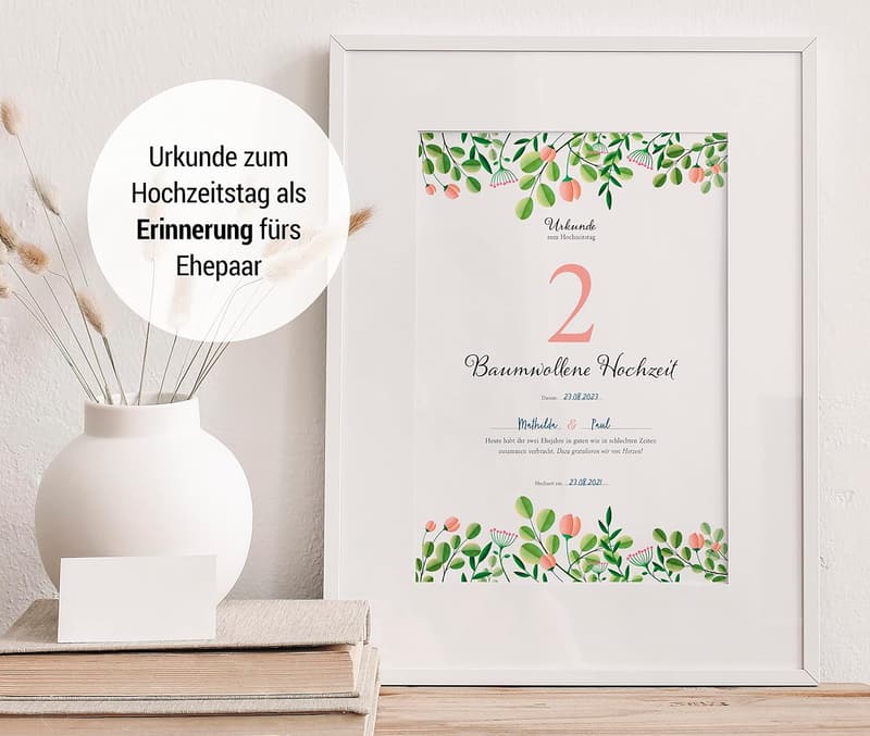Geschenk zur Baumwollhochzeit: Floral im DIN-A4-Format