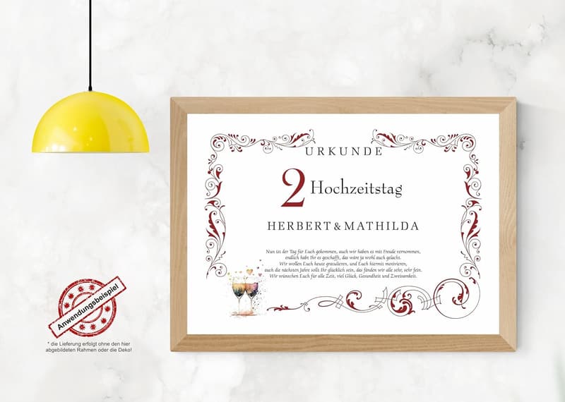 Personalisierte Urkunde zur Baumwollhochzeit für Paare