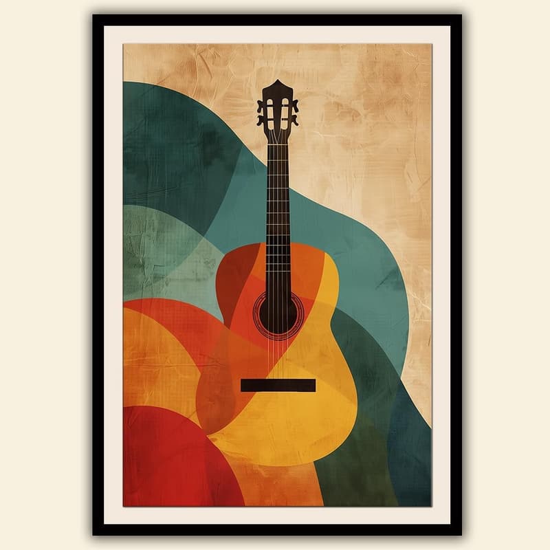 Abstraktes Gitarrenbild in Grün & Orange für Musikliebhaber (A3)