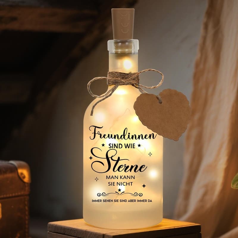 LED Flaschenlicht mit Spruch 