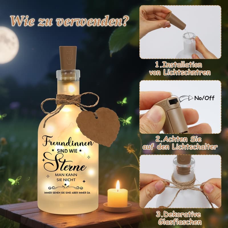 LED Flaschenlicht mit Spruch 