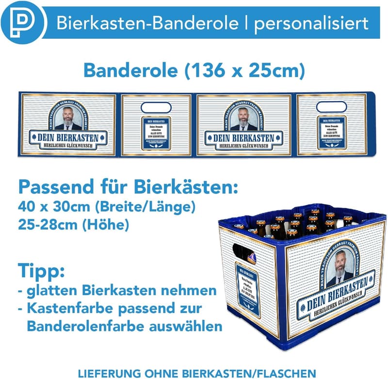 Personalisierte Bierkasten-Banderole mit Foto & Text (Blau)