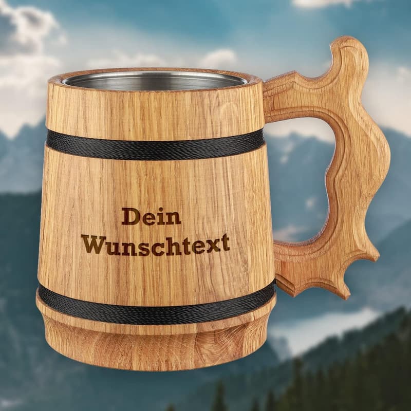 Personalisierter Bierkrug aus Echtholz - 500 ml - Geschenk für Bierliebhaber