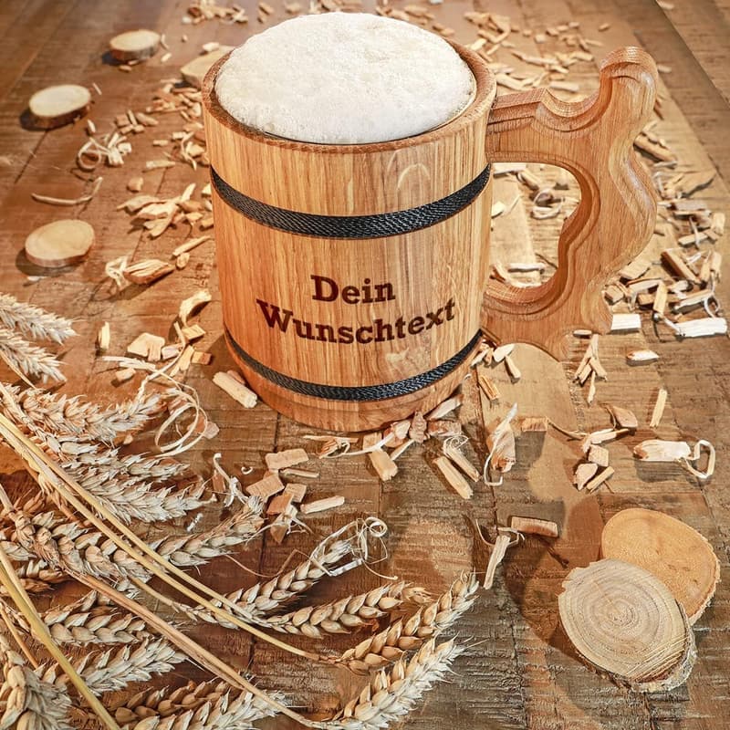 Personalisierter Bierkrug aus Echtholz - 500 ml - Geschenk für Bierliebhaber