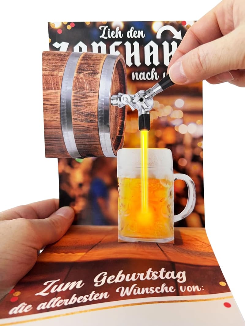 3D-Popup-Geburtstagskarte mit beweglichem Zapfhahn für Bierliebhaber
