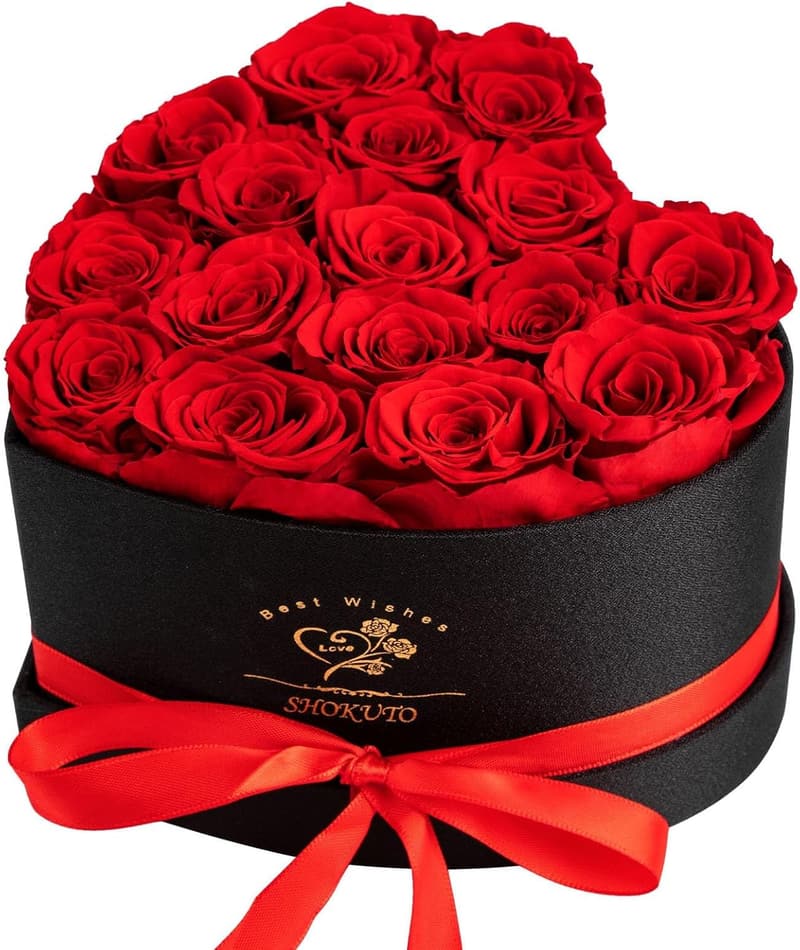 Ewige Rosen in Herzbox - Blumengeschenk für Frauen, Rot