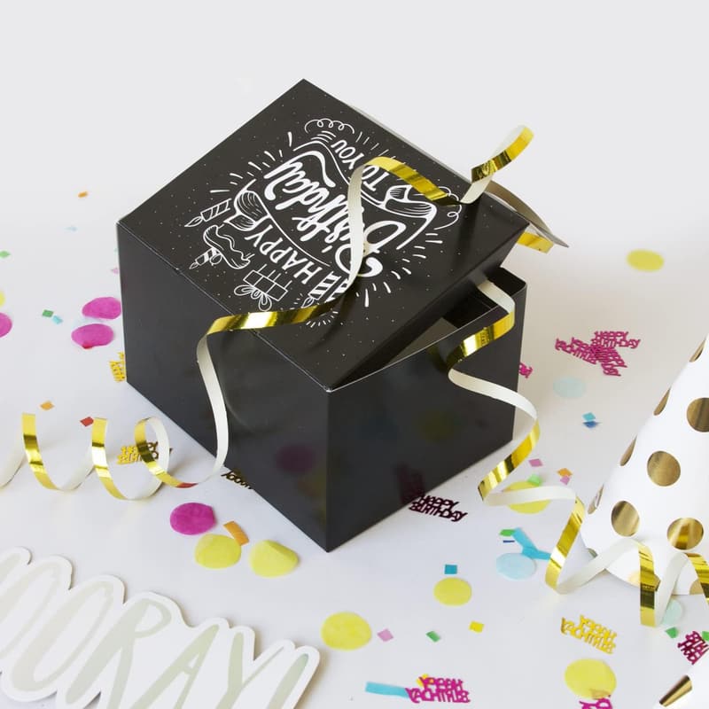FETTIPOP Überraschungs-Geschenkbox mit Konfetti (Schwarz) 18,5x14x11 cm