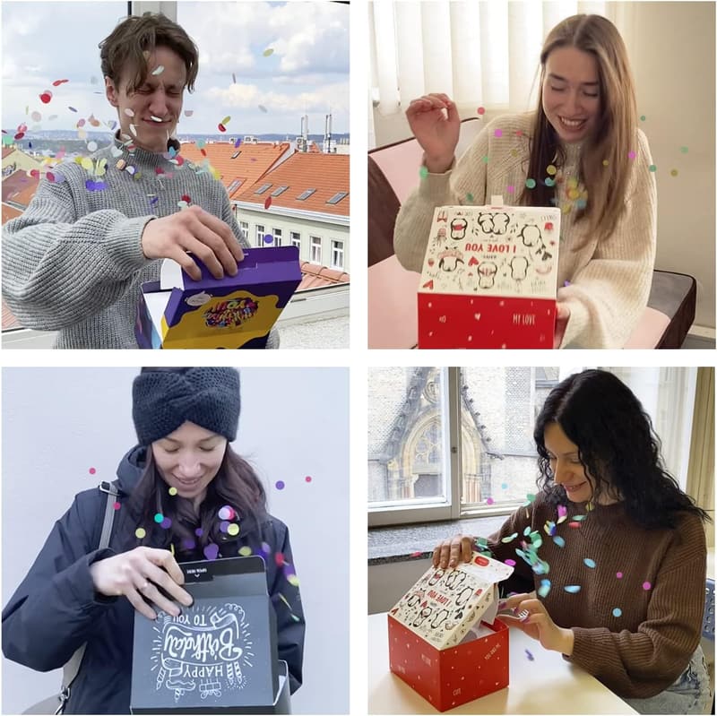 FETTIPOP Überraschungs-Geschenkbox mit Konfetti (Schwarz) 18,5x14x11 cm