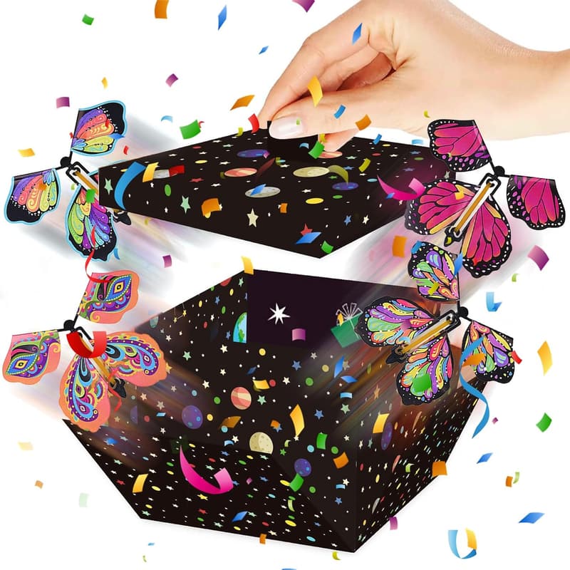 Schwarze Schmetterlings-Geschenkbox für Geburtstagsüberraschungen 12,5x10x12,5 cm
