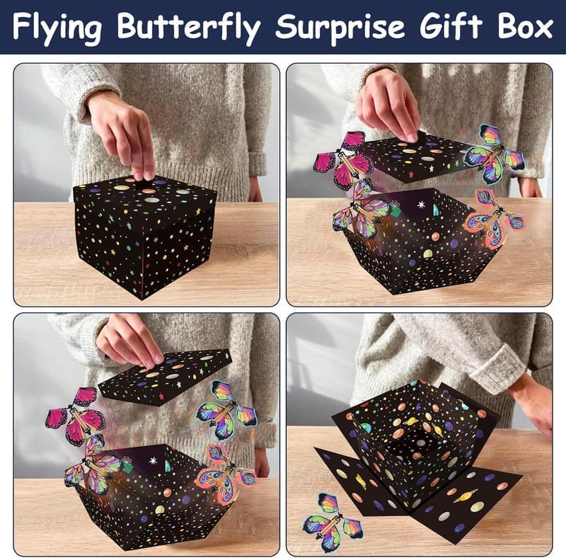 Schwarze Schmetterlings-Geschenkbox für Geburtstagsüberraschungen 12,5x10x12,5 cm