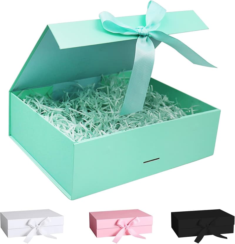 Geschenkbox mit Deckel und Schleifenband für Hochzeit und Geburtstag (Blau, 23 x 17 x 7 cm)