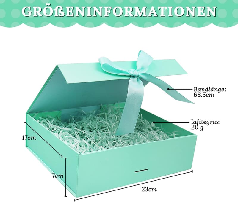 Geschenkbox mit Deckel und Schleifenband für Hochzeit und Geburtstag (Blau, 23 x 17 x 7 cm)