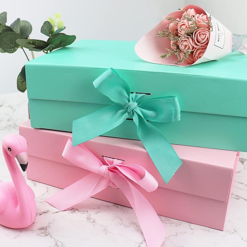 Geschenkbox mit Deckel und Schleifenband für Hochzeit und Geburtstag (Blau, 23 x 17 x 7 cm)