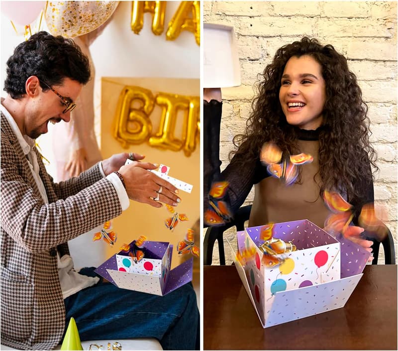 Geschenkbox Geburtstag mit Schmetterlingsdesign, 18,5x14x11 cm