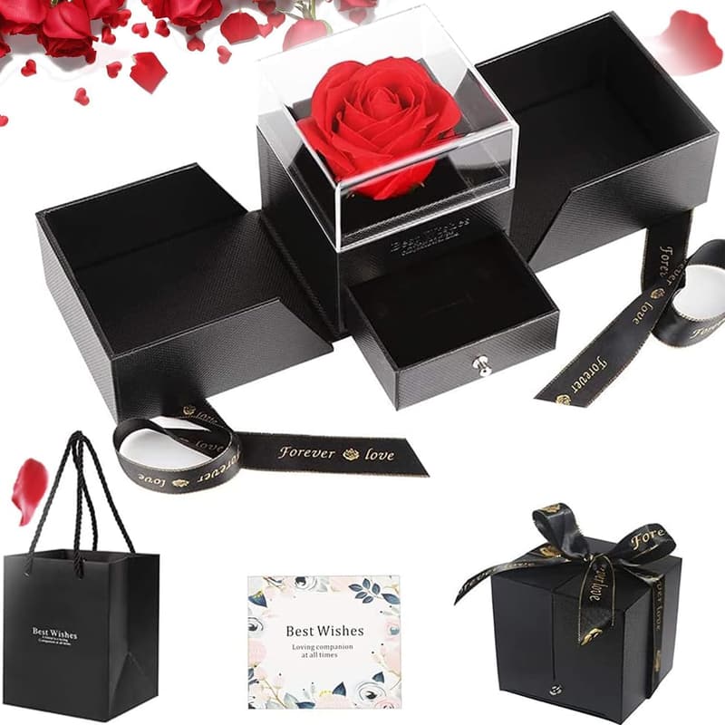 Ewige Blumenringbox mit Geschenkset für Frauen – Hochzeitstag, Geburtstag, Valentinstag