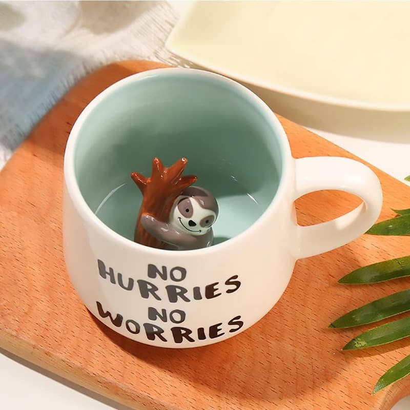 Handgefertigte 3D Faultier Tasse aus Keramik für Frauen