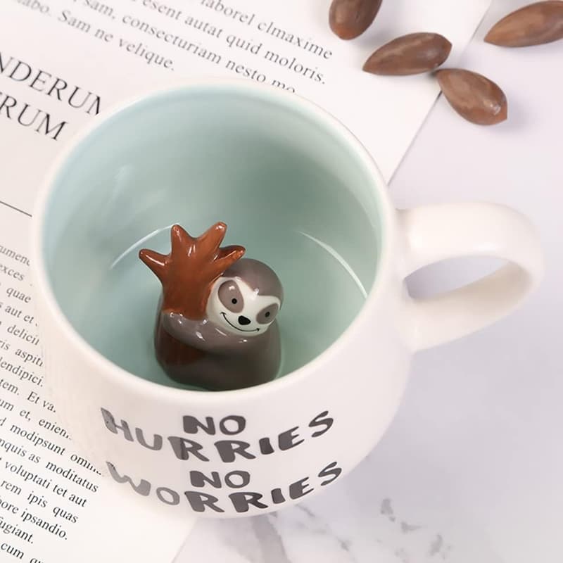 Handgefertigte 3D Faultier Tasse aus Keramik für Frauen