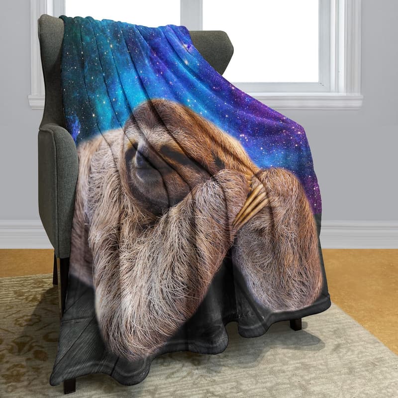 Kuscheldecke aus weichem Flanell, 75x100 cm, mit Faultier-Motiv